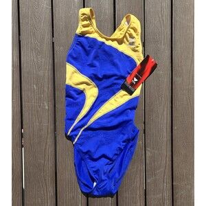 TYR Durafast Girl's Alliance Splice 1 Piece Swimsuit Royal Blue/gold size 24 New